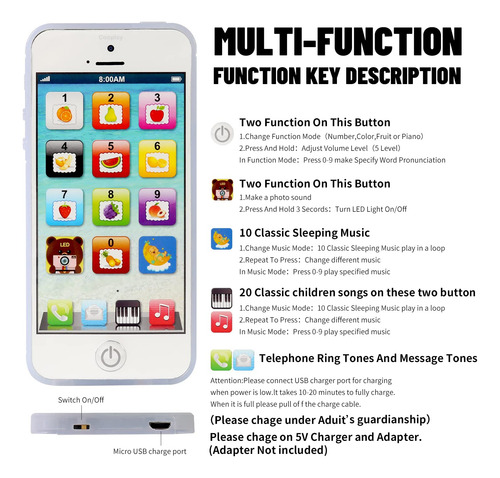 Toy Phone Cooplay 1x Child Recarregável Com Música Para Cria