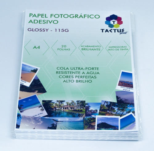 Papel Fotográfico Adesivo 115g - Prova Dágua - 20 Folhas A4 Cor Branco