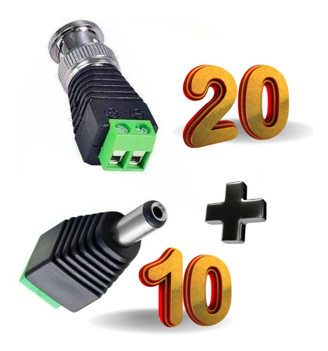 Kit 20 Conectores Bnc Macho C/ Borne + 10 Plug P4 Macho Verde-escuro