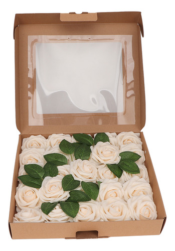 12 Rosas Artificiales Color Champán, 25 Unidades, Flores De
