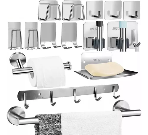 Set Accesorios Para Baño Negro Mate X6 Piezas Base Cuadrada