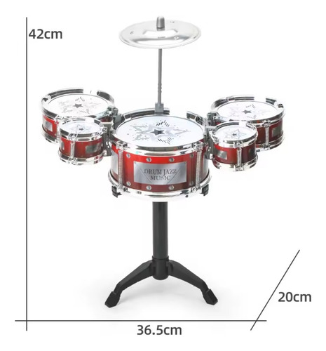 Juego De Bateria Niños Juguete 5 Tambores Platillo Taburete Azul