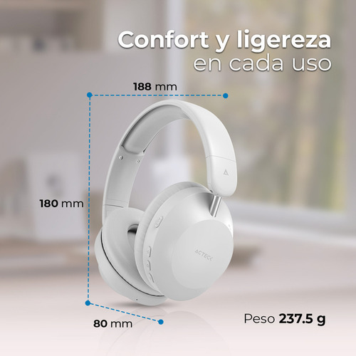 Audifonos Diadema Acteck Triton Pro Hp636 Inalambrico Microfono Integrado Blanco