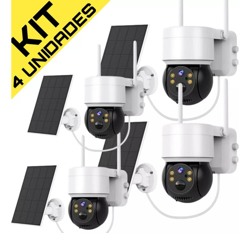 Kit 4 Câmera De Segurança Sem Fio E Solar Wifi A Prova Dagua Cor Branco