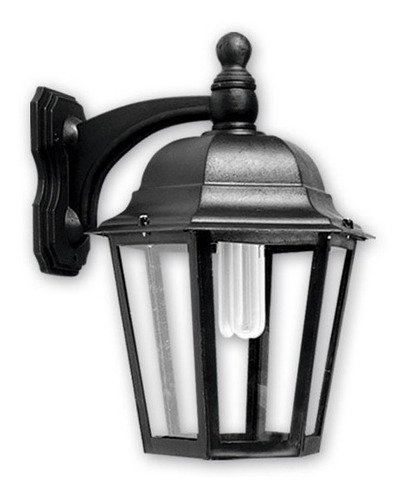 Farol Policarbonato 6 Caras Vidrio Color Negro E27 Led