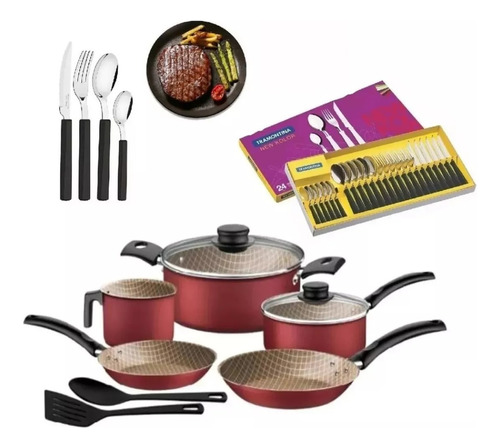 Juego Bateria Cocina Tramontina 9 Piezas + Cubiertos 24 Pzas