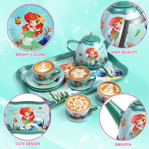 Motiloo Juego De Fiesta De Té De Sirena De 18 Piezas Para Ni