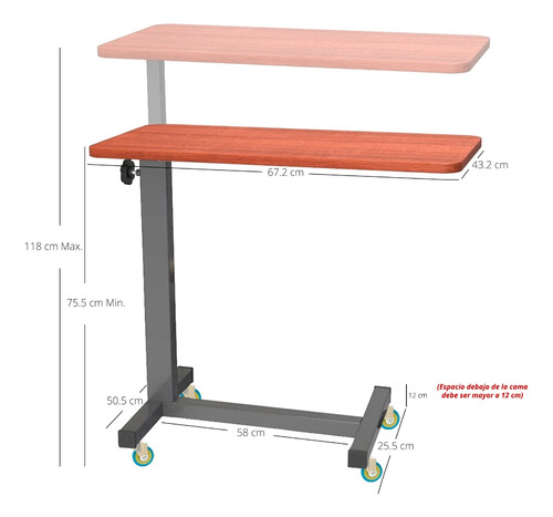 Imagen 2 de 4 de Mesa Clínica Alimentación Cama Catre Regulable - Topmedic