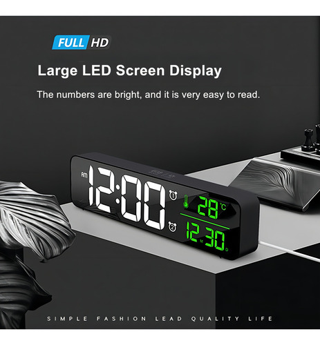 Reloj Digital Con Visualización Grande, Reloj Despertador Para Sala De Estar, Oficina, Recámara, Decoración Led, Electrónica, Fecha, Temperatura, Relojes Eléctricos, Atenuador De Brillo Automático