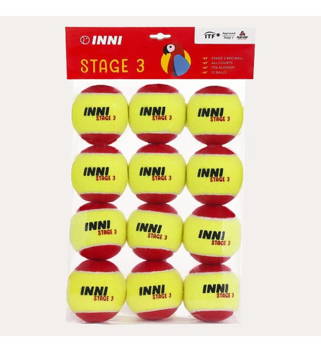 Bola Tênis Inni Red Estágio 3 - Pack Com 12 Bolas Cor Vermelho