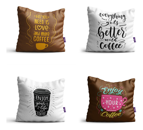 Capas De Almofadas Com Frases Café 35x35cm Kit 4un