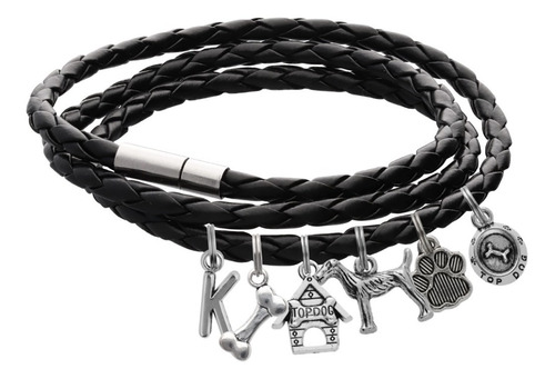 Pulsera Perrito Airedale Terrier Dije Huella Hueso Letra