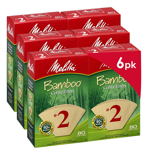 Melitta #2 Filtros De Café Cónicos, 6 Paquetes De 80 Filtros