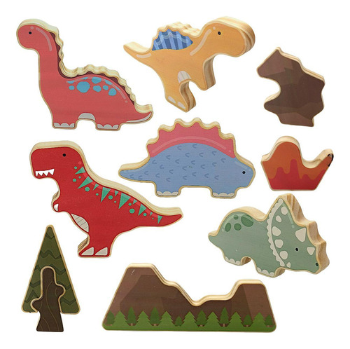 Brinquedo De Dinossauro Decoração De Madeira Kit Com 5 Tipos