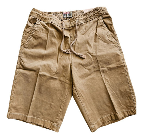 Bermuda Short De Gabardina Casual Playa Con Bolsas Y Jareta
