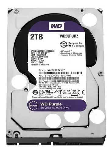 Disco rígido interno Western Digital WD Purple WD20PURZ 2TB roxo