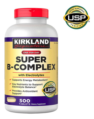  Super B-complex Com Electrolytes Kirkland Sign 500 Tablets Sabor Sem Sabor