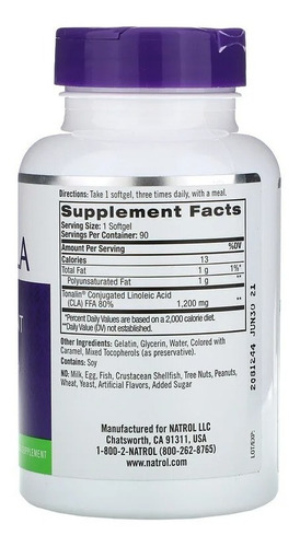 Natrol Tonalin Cla 1200mg Quema Grasa Control De Peso 90 Softgels Sabor Cártamo
