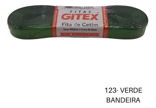 Fita Cetim Nº 02 - 10mm - Peça 10 Metros - Gitex Cor 123 - VERDE BANDEIRA