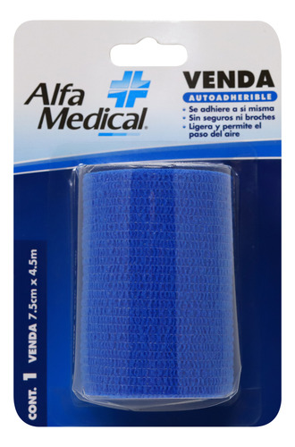 Venda Autoadherible Color Azul 7..5 Cm X 4.5 M Alfa Medical