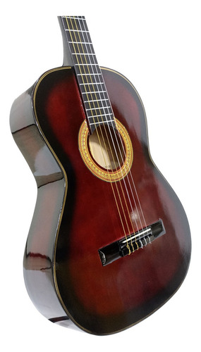Guitarra Clásica Española M09 Aros Tapa Cedro Vino Sombreado Color Rojo