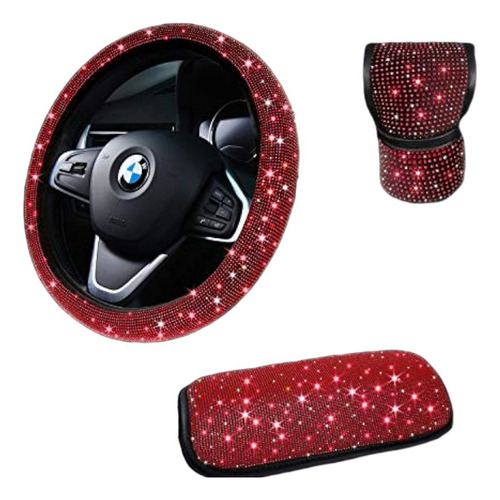 Set Accesorios De Coche Bling Rojo For Mujer Cubre Volante .