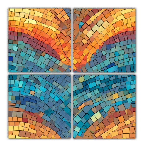 100x100cm Cuadro Abstracto De Amanecer En Tela Con Mosaico