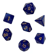 Comprar Set De 7 Dados Juegos De Rol Azul Rey Marmoleado Con Glitter