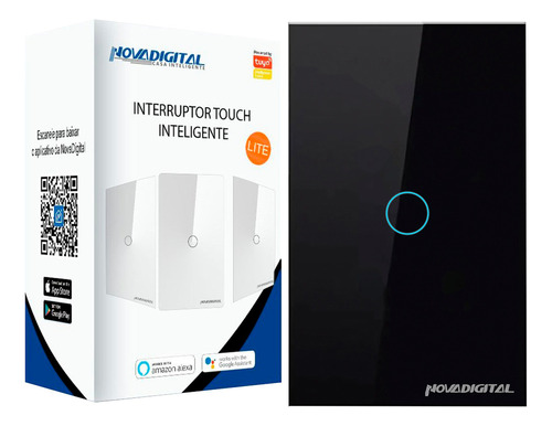 Interruptor Inteligente Wifi Novadigital 1 Botão Touch Tuya Alexa Preto