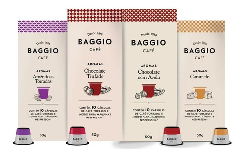 Kit 40 Cápsulas Café Gourmet Baggio - Choc/avelã/trufado