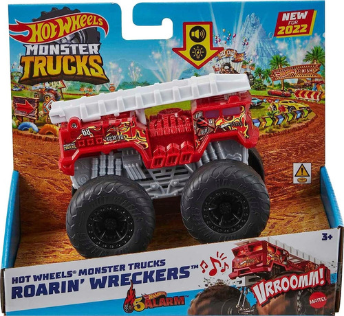 Monster Trucks Hot Wheels- 5 Alarm- Luz Sonido 1:43 - Color Rojo