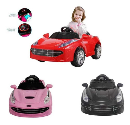 Carro Carrito A Bateria Para Niños Control Remoto 2 Motores Color negro rosado rojo azul