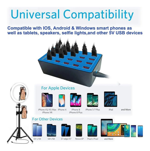 100w 20a Multi 20 Puertos Estación De Carga Usb Carga