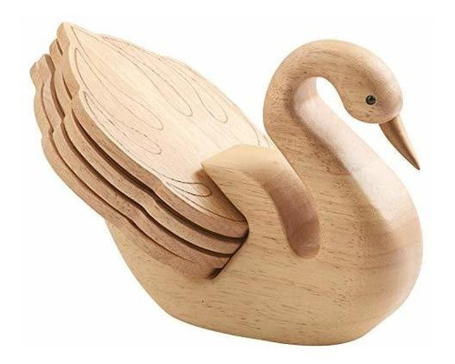 Peterson Housewares Wooden Swan Coaster Set - 4 Feather Shap