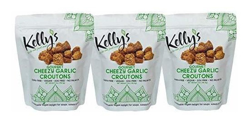 Crutones De Kelly, Gourmet Cheezy Ajo, 3-pack, 7oz Cada Uno.