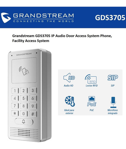 Portero Ip Grandstream Gds3705 Audio Hd Lector Rfid Poe Color Blanco