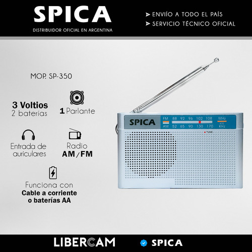 Imagen 5 de 10 de Radio Portatil Spica Sp-350 A Pilas Am/fm Retro Original