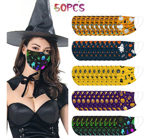 50 Mascarillas Desechables De Halloween Para Adultos.