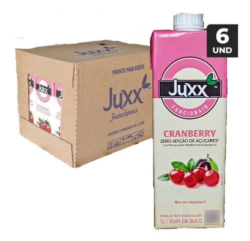 Suco De Cranberry Zero Juxx 1 Litro (6 Unidades) Kit Juxx