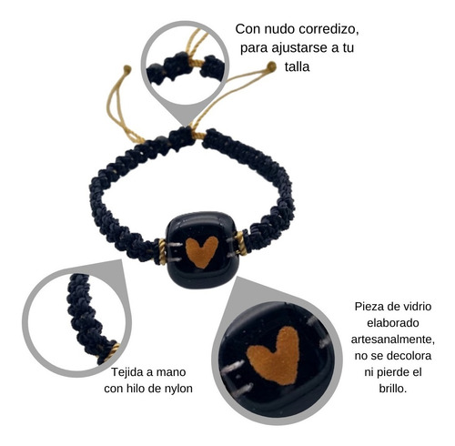 Imagen 2 de 6 de Pulsera Tejida Macramé Corazón De Metal