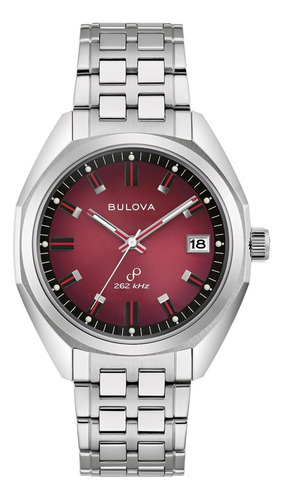 Bulova Historical Archive Jet Star 96b401 Pulseira de relógio masculina: cor: prata, moldura, cor de fundo prateada, cor de fundo vermelha