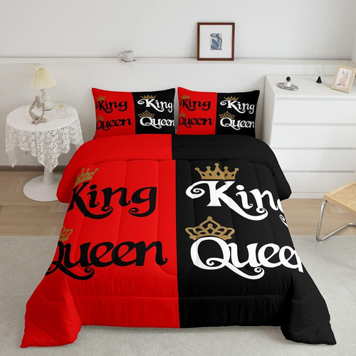 Erosebridal King And Queen Crown Juego De Cama Rojo Negro Mr