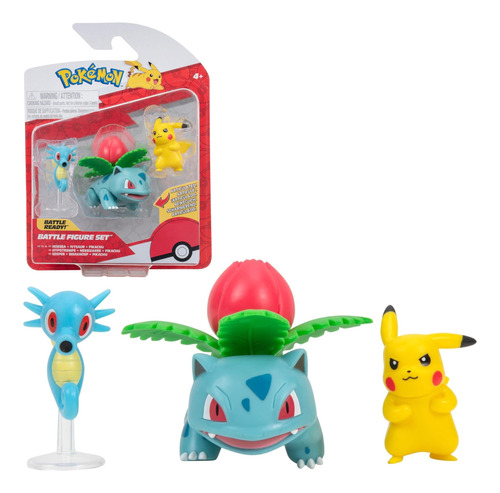 Pack 3 Figuras Pokemon Horsea + Ivysaur + Pikachu