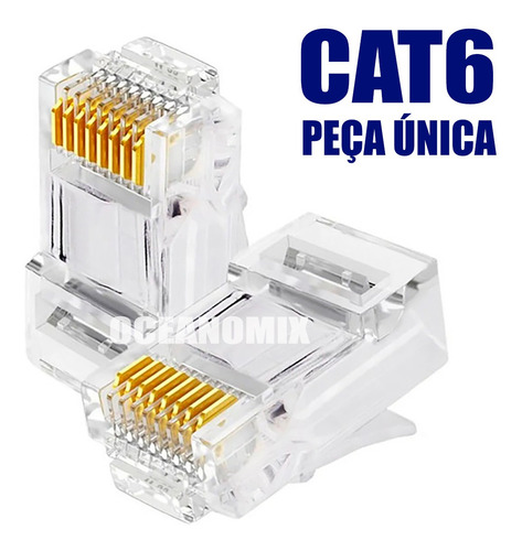 Imagem 3 de 7 de Pacote C/100 Conectores Rj45 Cat6 Macho Alta Qualidade