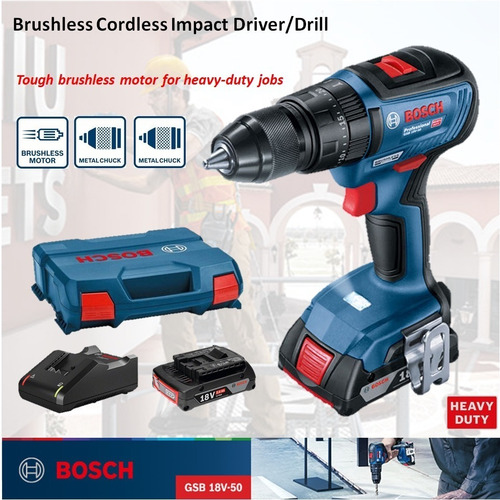 Imagen 3 de 5 de Taladro Percutor A Batería Bosch Gsb 18v-50 Brushless 2 Bat