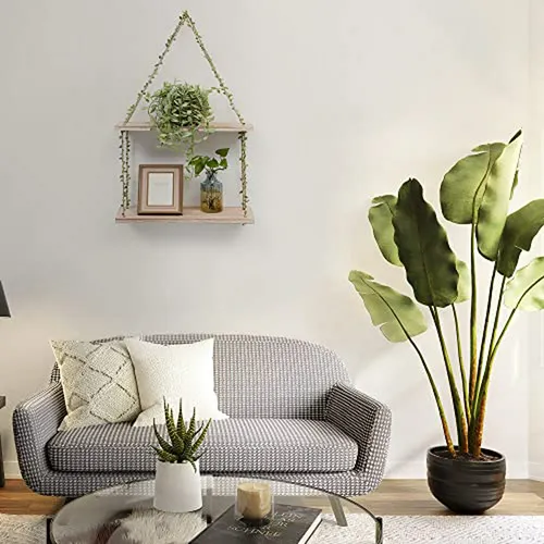 Estanterías Colgantes De Madera 2 Niveles Para Plantas Y Dec