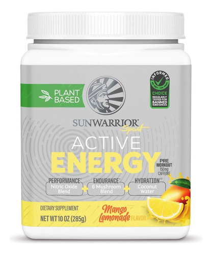 Active Energy Preworkout Vegano Mango 285 G Sunwarrior Sport