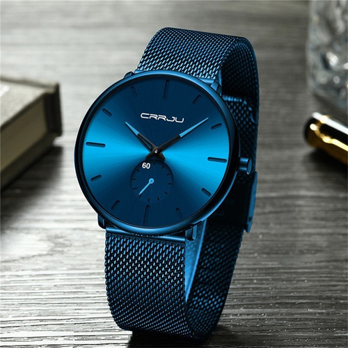 Imagen 3 de 7 de Reloj Negro Crrju Todo Azul Oferta Resistente Agua