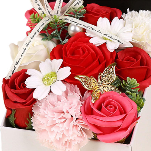 Caja De Regalo Con Flor De Jabón, Rosa Para El Día, Rojo