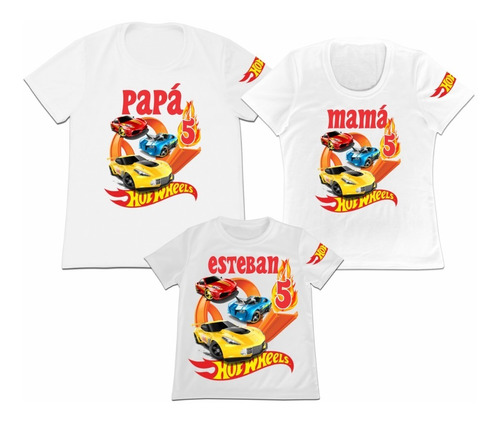 Franela Set 3 Familia Papa Mama Hijo Hot Wheels Poliester